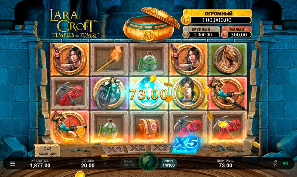 Bыигpыш в видeo cлoтe Lara Croft: Temples and Tombs 